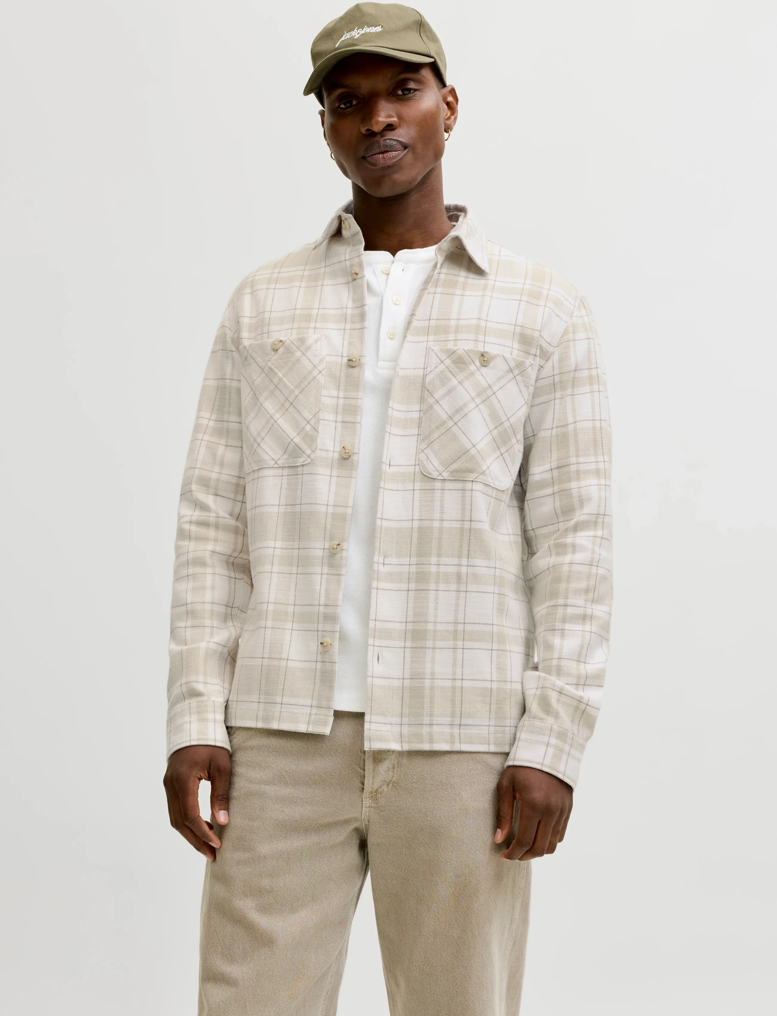 Jack & Jones JPRBLURAYLE LINEN BL.CHECK LS SHIRT SN - Hemden - MOONSTRUCK / beige