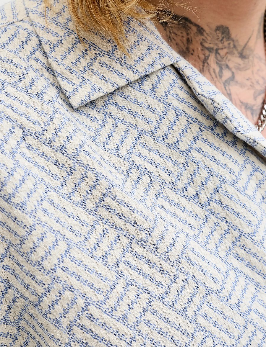 Jack & Jones - JPRBLUWINSON PRINT DOBBY S/S SHIRT LN - mustriga särgid - ashley blue - 4