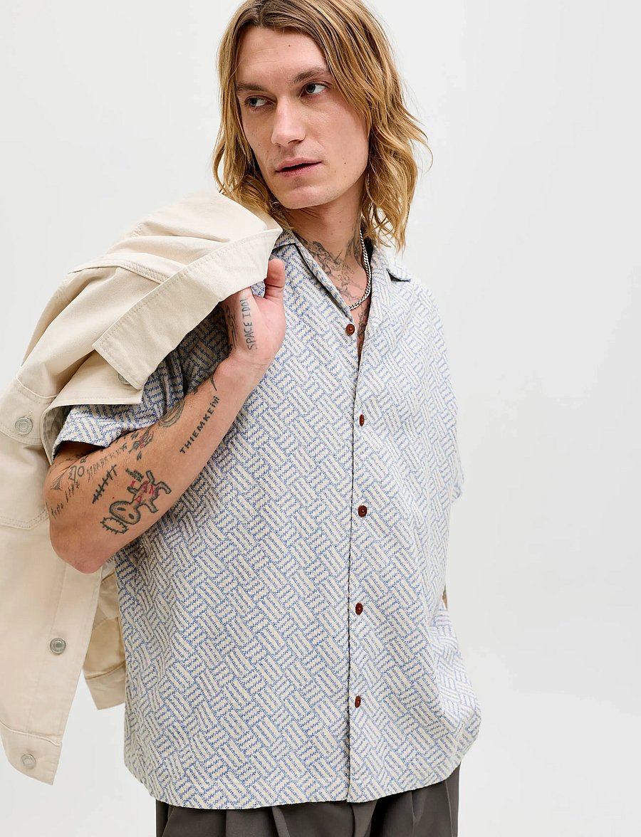 Jack & Jones - JPRBLUWINSON PRINT DOBBY S/S SHIRT LN - mustriga särgid - ashley blue - 5