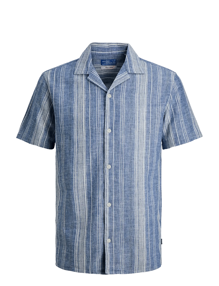 Jack & Jones - JPRBLUSUMMER LIN. BLEN DOBBY SS SHIRT SN - gestreifte hemden - ashley blue - 1