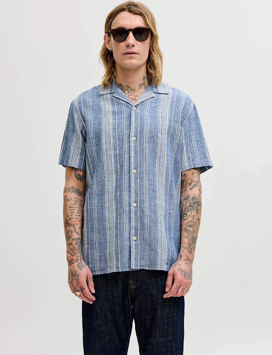 Jack & Jones - JPRBLUSUMMER LIN. BLEN DOBBY SS SHIRT SN - gestreifte hemden - ashley blue - 0