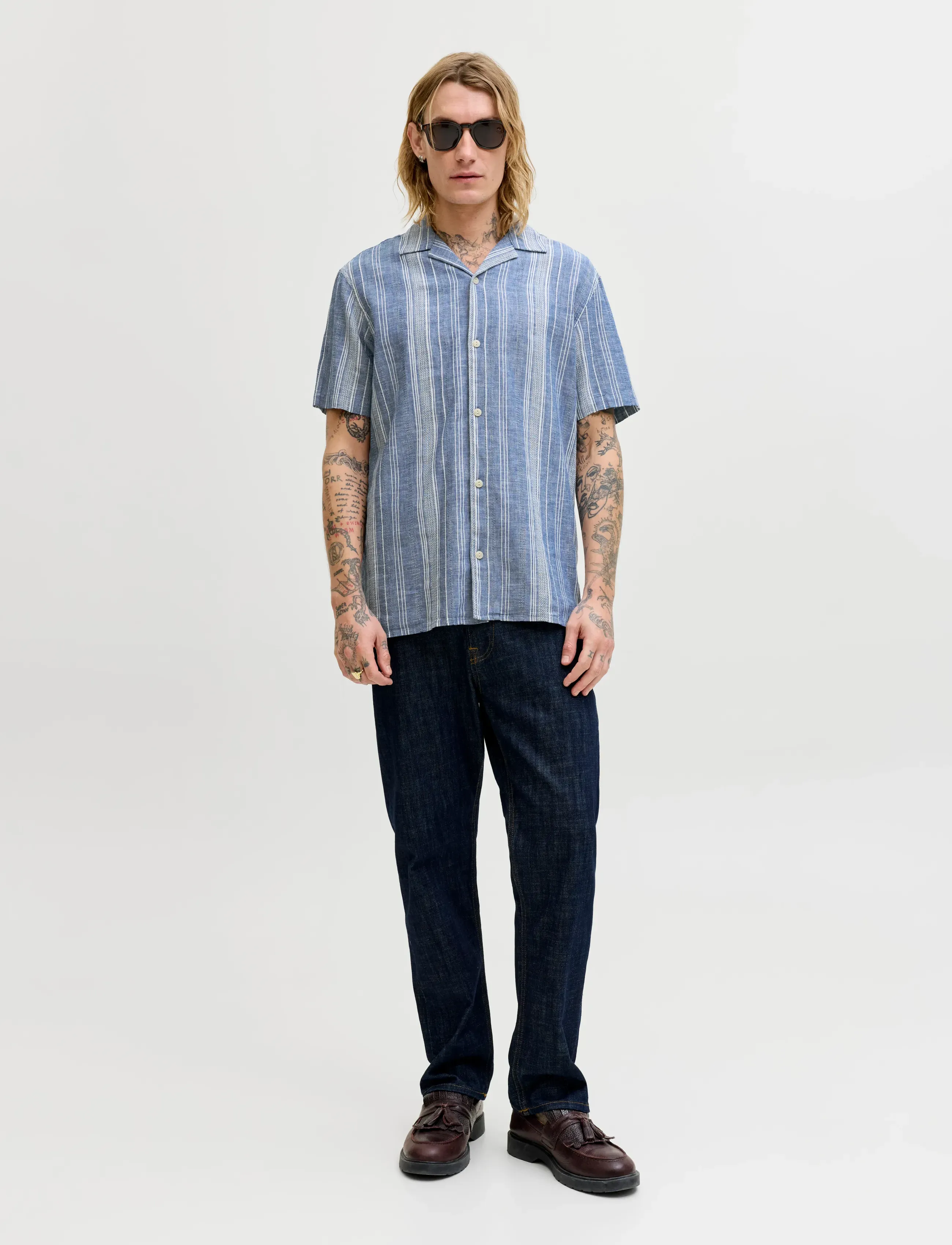 Jack & Jones - JPRBLUSUMMER LIN. BLEN DOBBY SS SHIRT SN - gestreifte hemden - ashley blue - 3