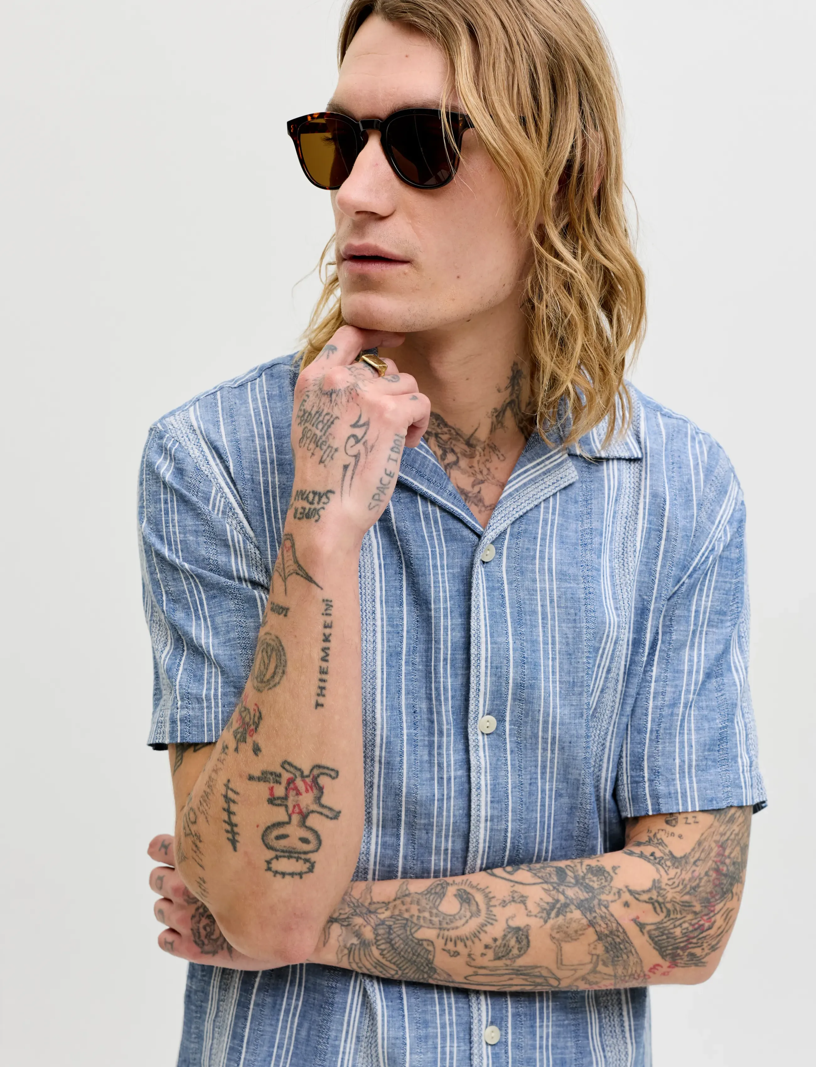 Jack & Jones - JPRBLUSUMMER LIN. BLEN DOBBY SS SHIRT SN - gestreifte hemden - ashley blue - 5