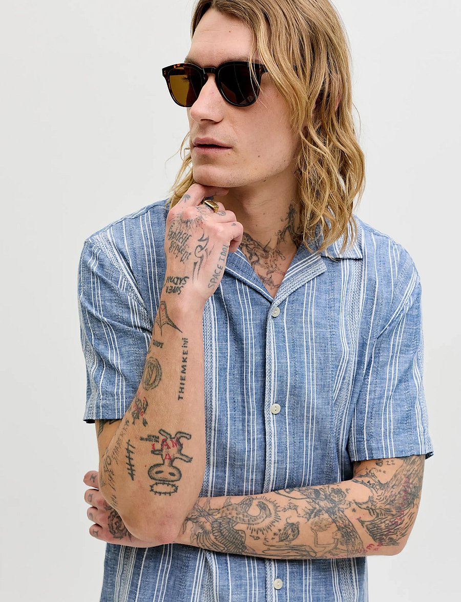 Jack & Jones - JPRBLUSUMMER LIN. BLEN DOBBY SS SHIRT SN - gestreifte hemden - ashley blue - 5