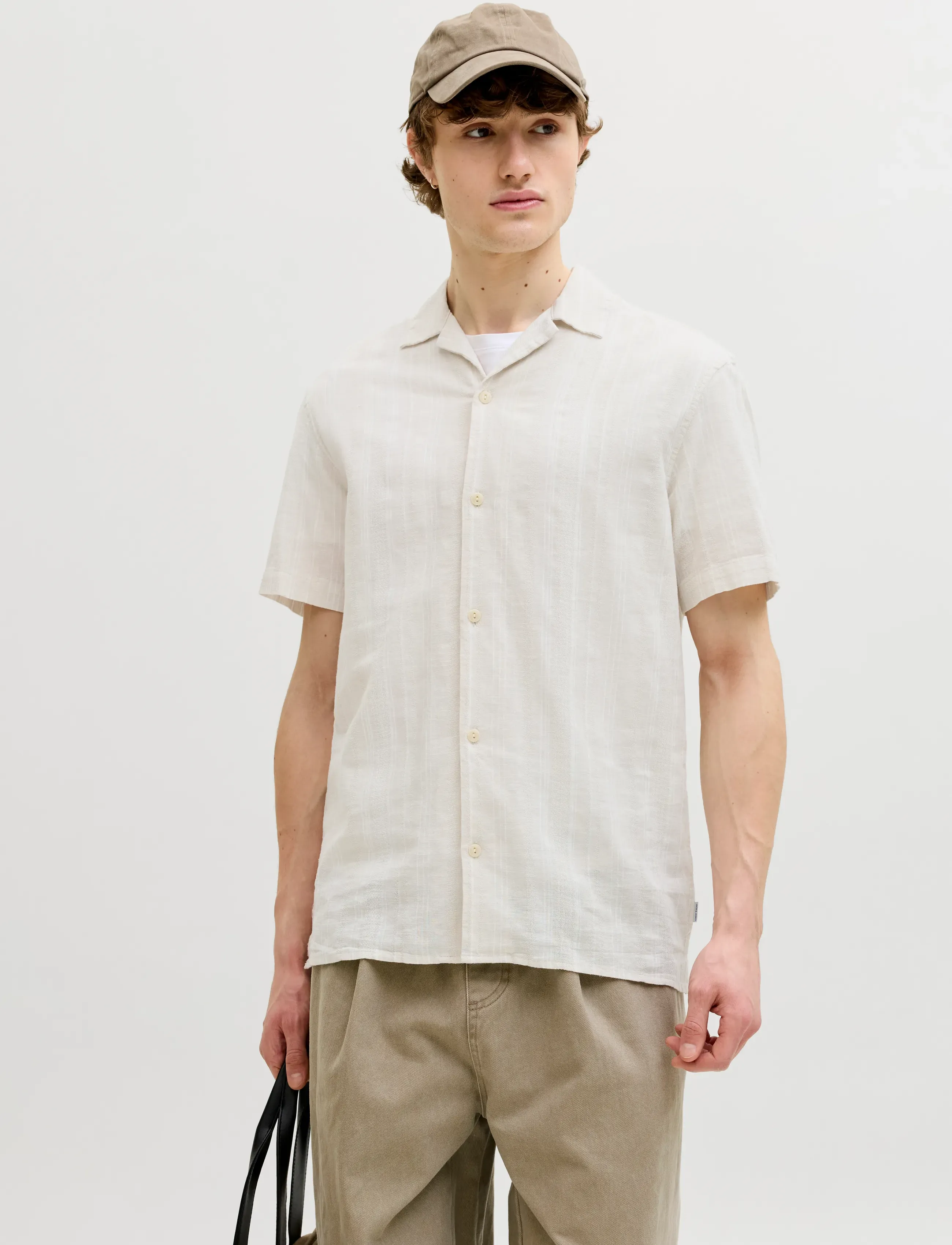 Jack & Jones JPRBLUSUMMER LIN. BLEN DOBBY SS SHIRT SN - Looks for less - LEMON PEPPER / cream