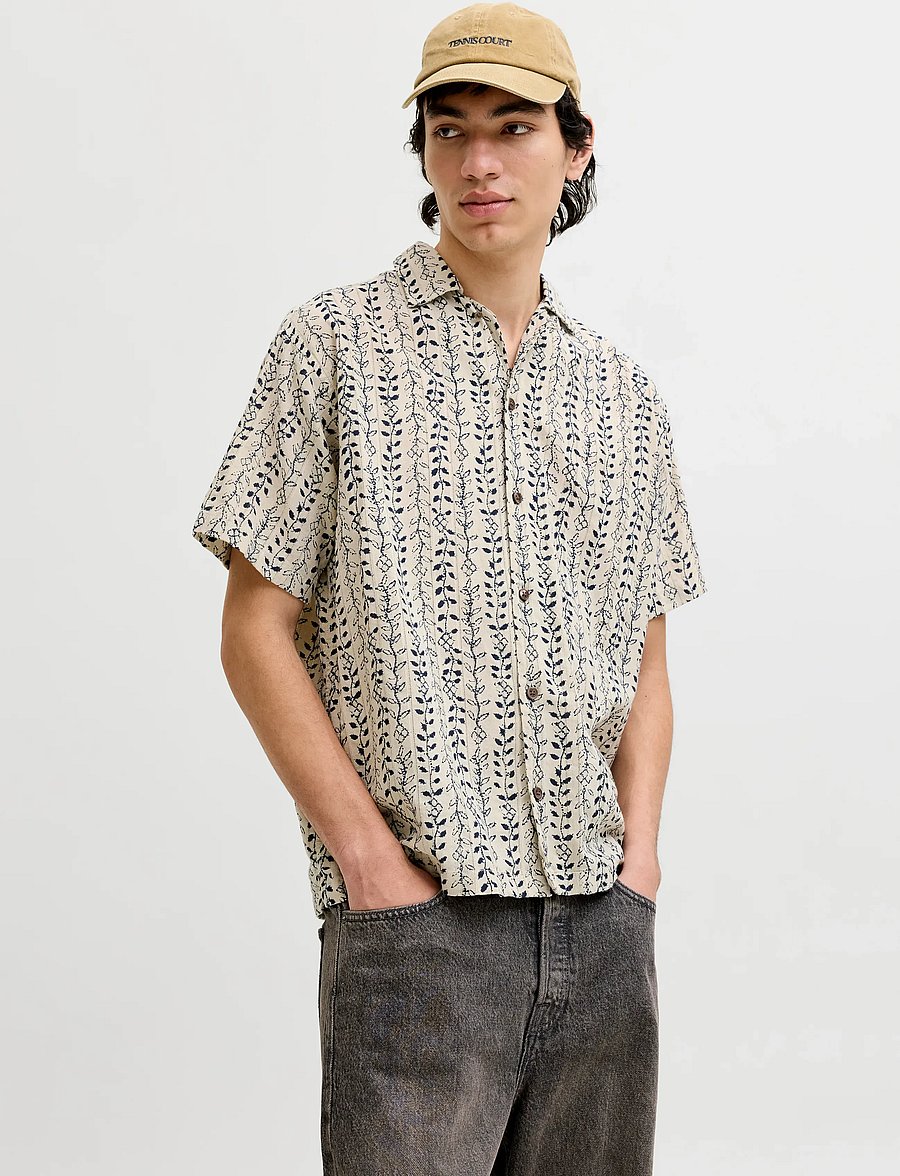 Jack & Jones - JPRBLULYON PRINT DOBBY S/S SHIRT SN - mønstrede skjorter - moonstruck - 0