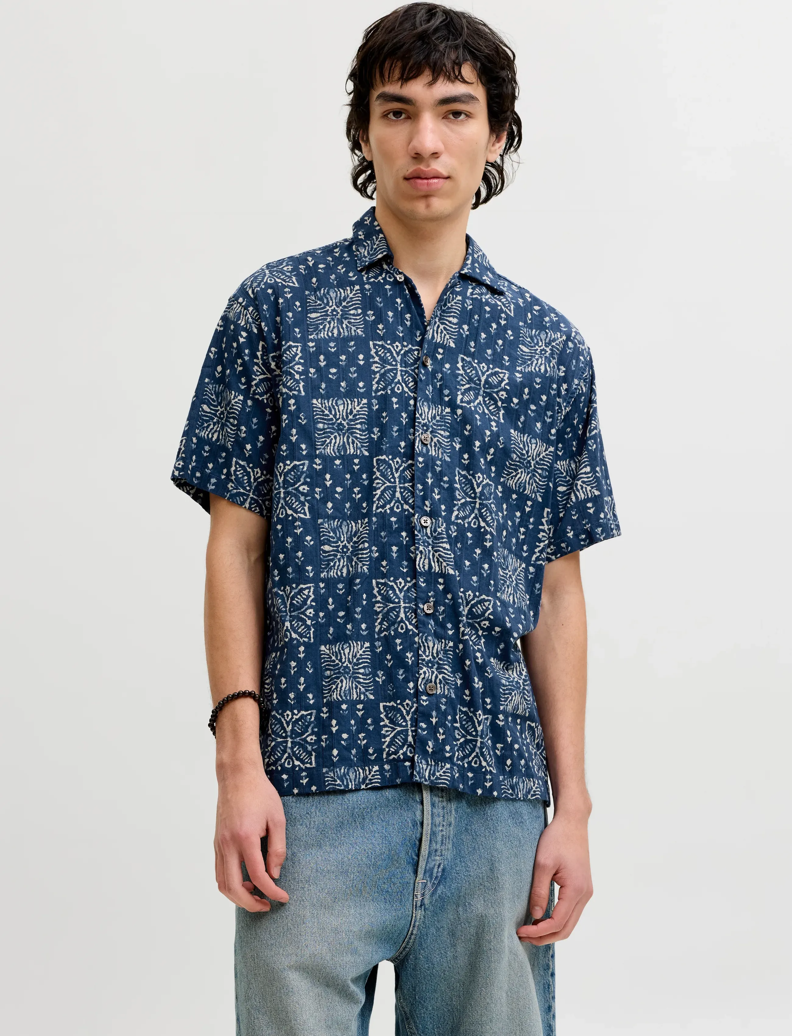 Jack & Jones JPRBLULYON PRINT DOBBY S/S SHIRT SN - Kleding - SKY CAPTAIN / navy