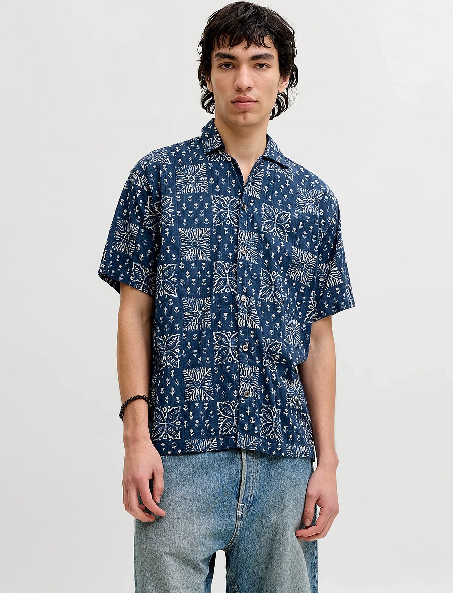 Jack & Jones - JPRBLULYON PRINT DOBBY S/S SHIRT SN - gemusterte hemden - sky captain - 0
