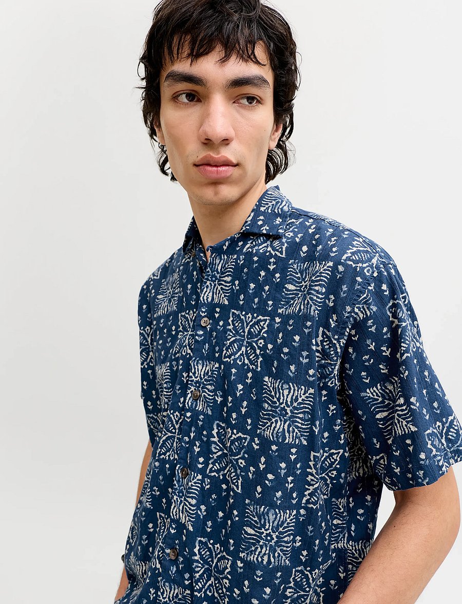 Jack & Jones - JPRBLULYON PRINT DOBBY S/S SHIRT SN - gemusterte hemden - sky captain - 5