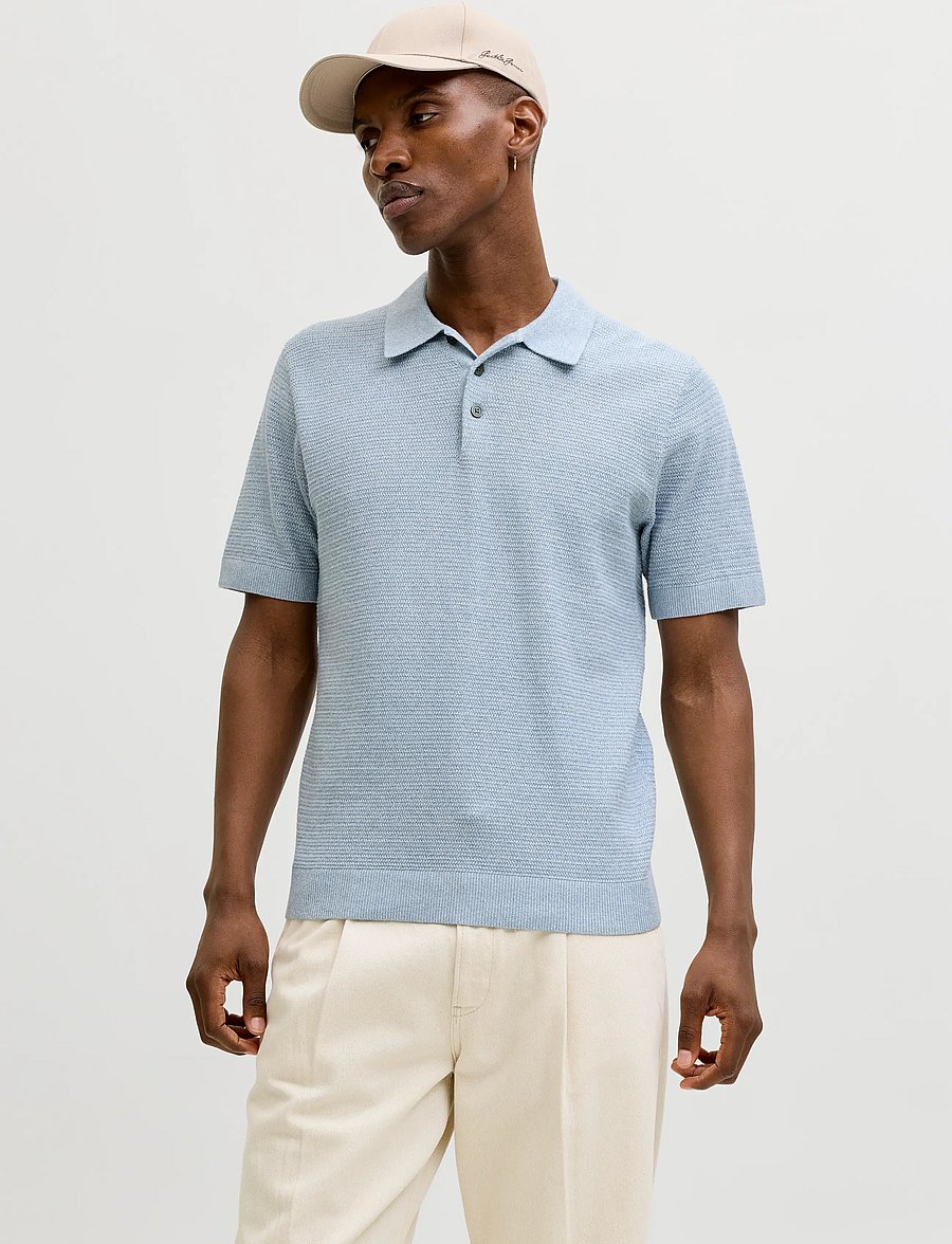 Jack & Jones - JPRBLURILEY KNIT POLO SS SN - kootud polosärgid - ashley blue - 0