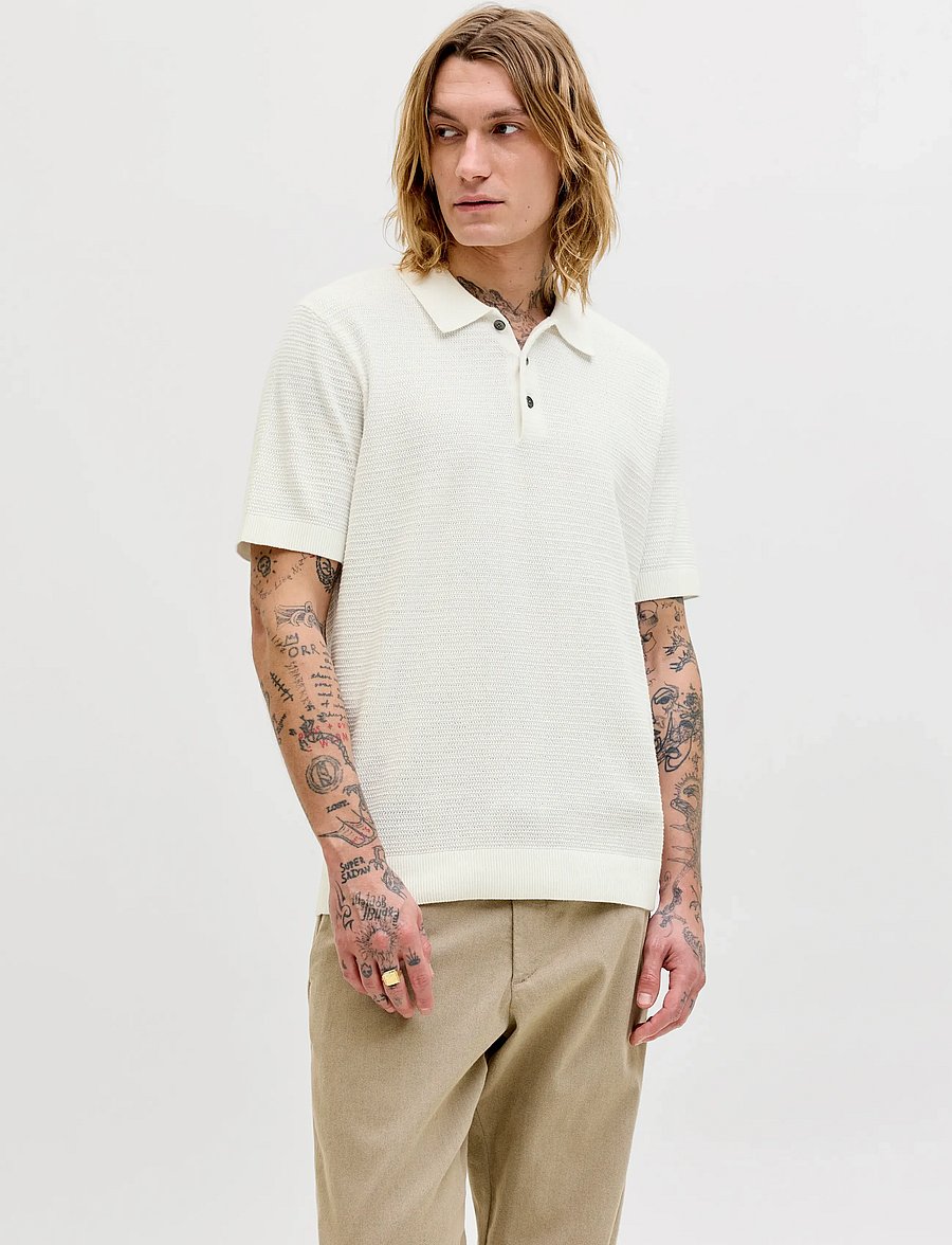 Jack & Jones - JPRBLURILEY KNIT POLO SS SN - kootud polosärgid - cloud dancer - 0