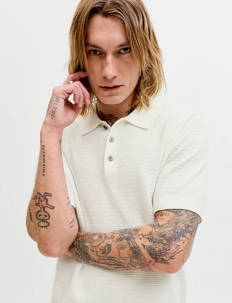 Jack & Jones - JPRBLURILEY KNIT POLO SS SN - kootud polosärgid - cloud dancer - 5