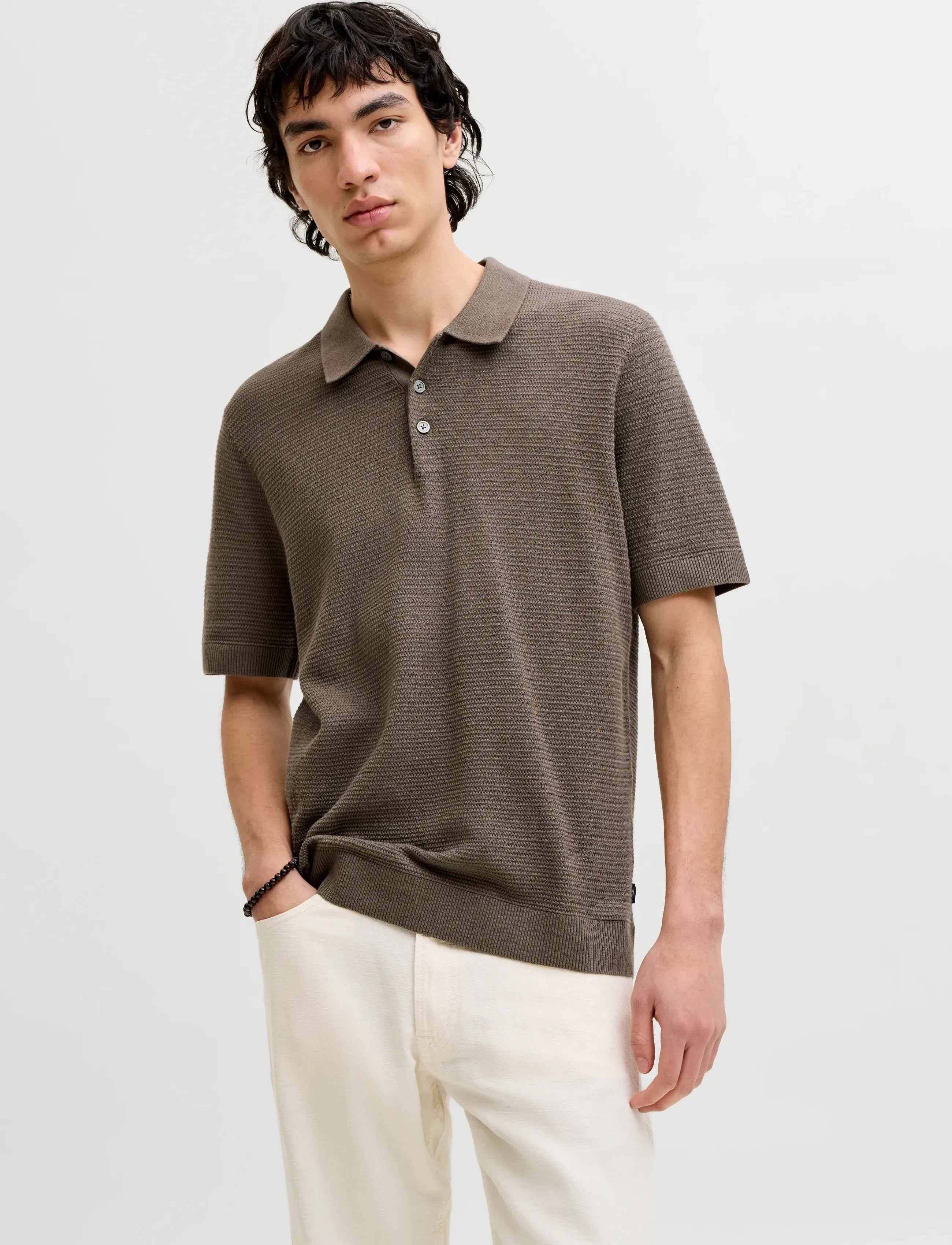 Jack & Jones Jprbluriley Knit Polo Ss Sn, XS, Knitwear, Braun - Short Sleeve Knitted Polos, Männerswear