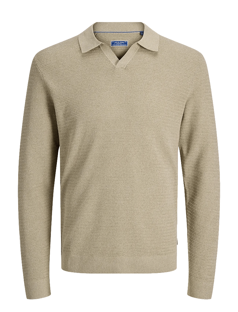 Jack & Jones - JPRBLURILEY KNIT SPLIT NECK LS SN - poloer i strik med lange ærmer - lemon pepper - 1