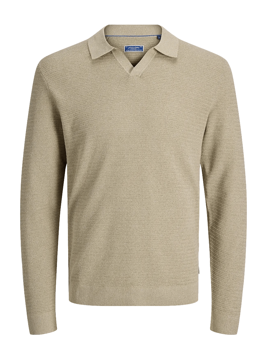 Jack & Jones - JPRBLURILEY KNIT SPLIT NECK LS SN - pikkade varrukatega kootud polosärgid - lemon pepper - 1