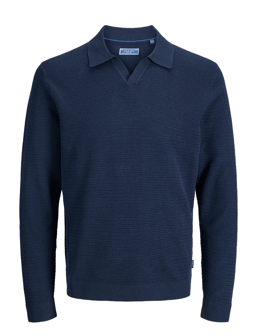 Jack & Jones - JPRBLURILEY KNIT SPLIT NECK LS SN - langärmelige gestrickte polohemden - sky captain - 1