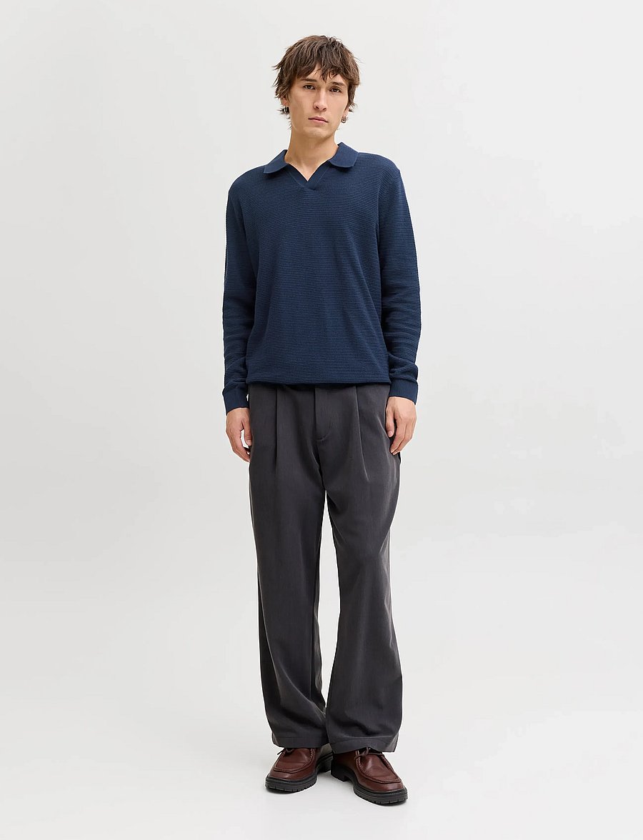 Jack & Jones - JPRBLURILEY KNIT SPLIT NECK LS SN - langärmelige gestrickte polohemden - sky captain - 3