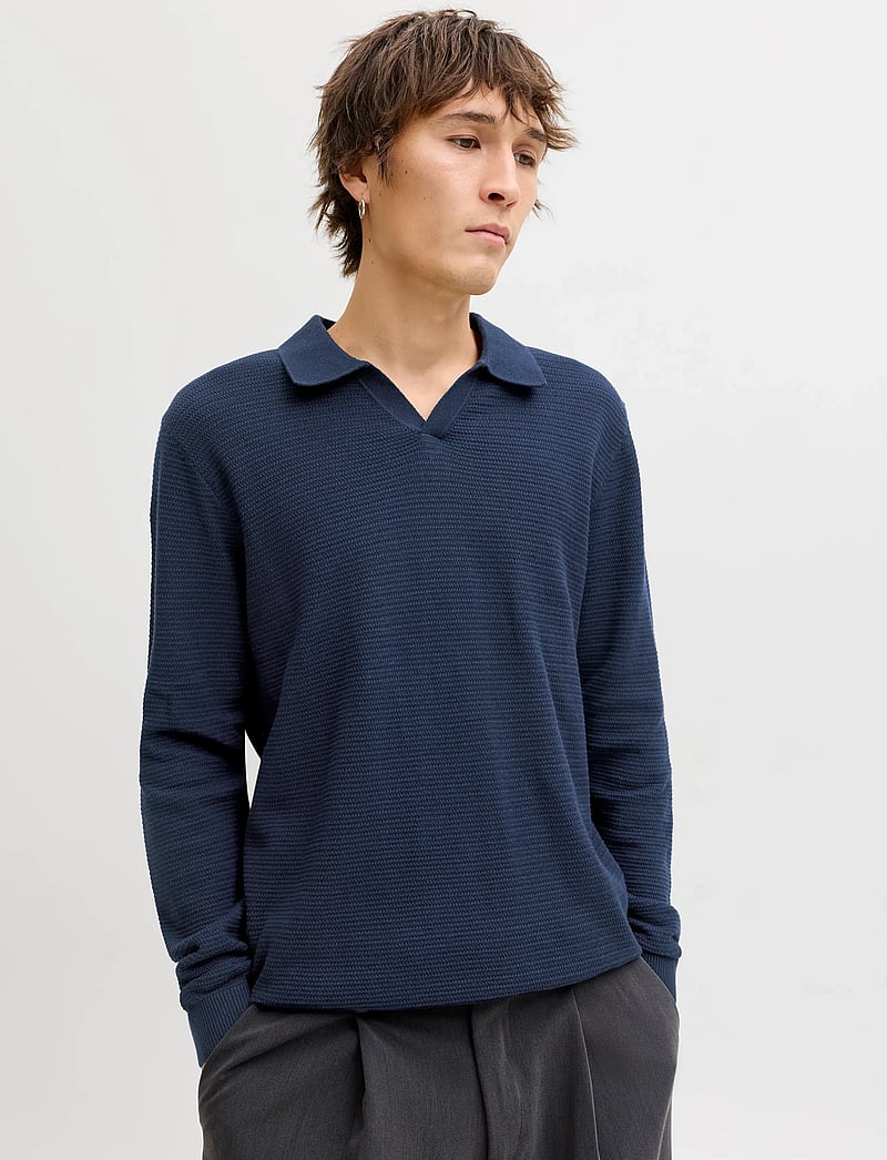 Jack & Jones - JPRBLURILEY KNIT SPLIT NECK LS SN - poloer i strik med lange ærmer - sky captain - 5