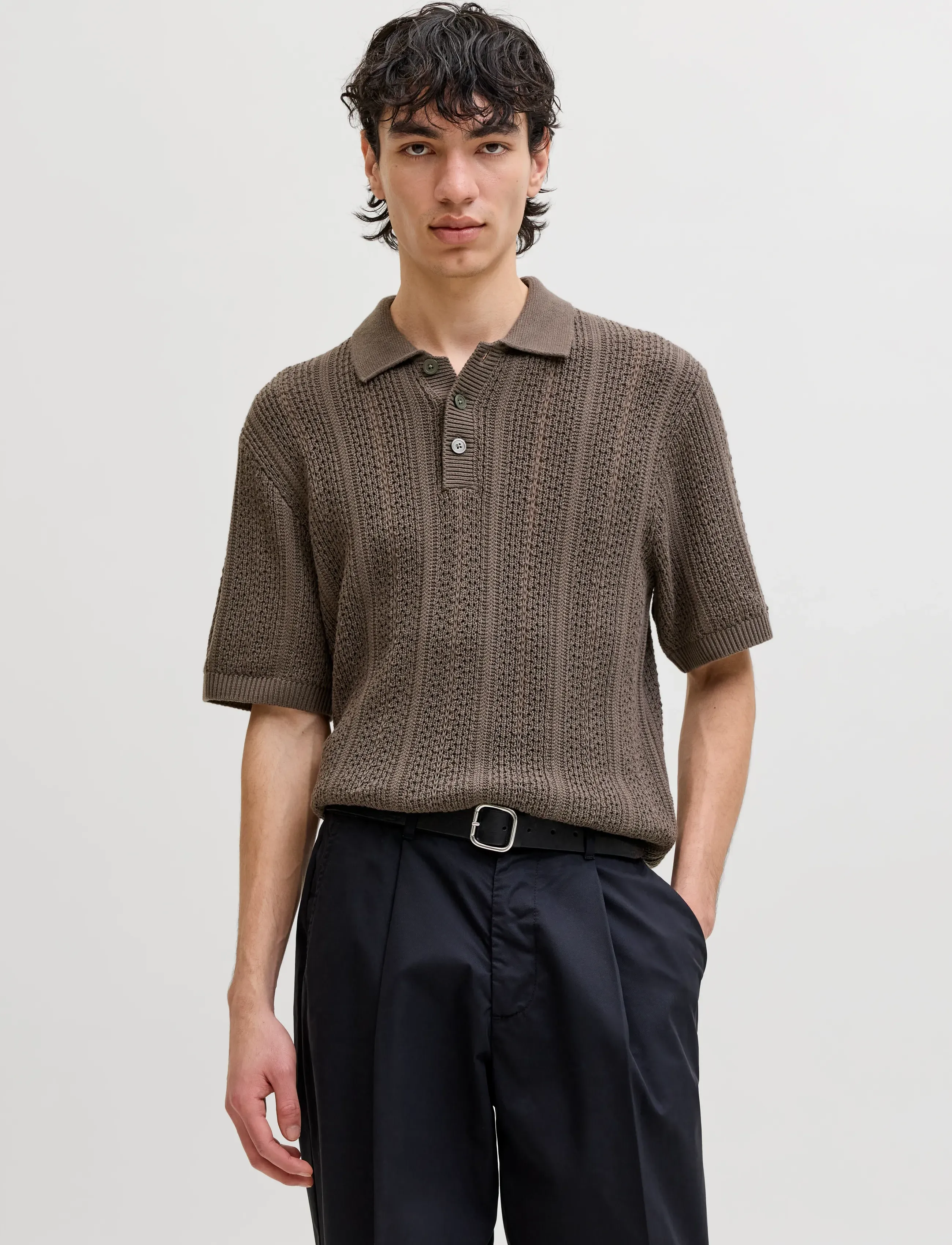 Jack & Jones Jprblawinston Knit Polo Ss Sn, L, Brown, Strik > Kortærmede Strikkede Poloer, Herre