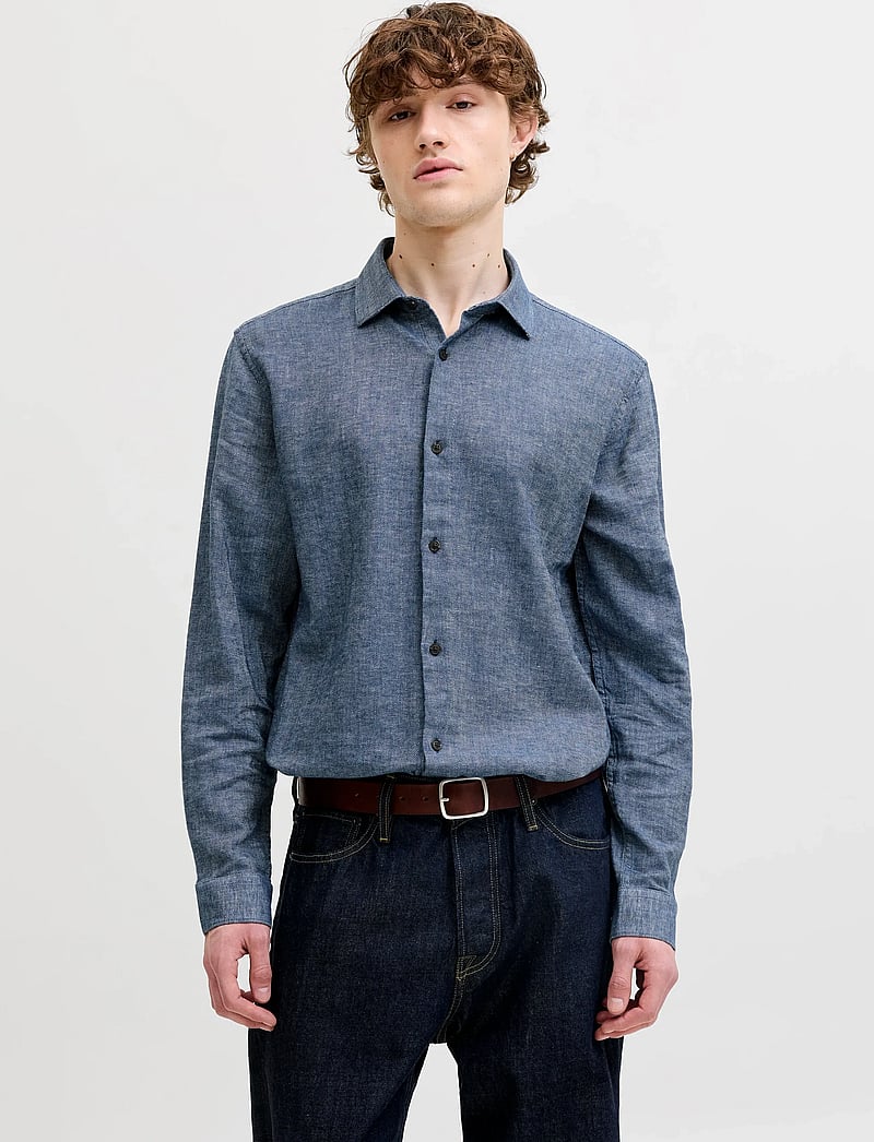 Jack & Jones - JPRBLAPARKER LINEN BLEND L/S SHIRT - linen shirts - faded denim - 0