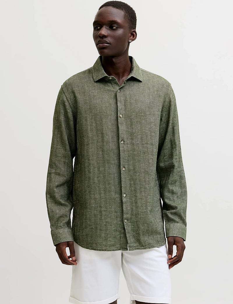 Jack & Jones - JPRBLAPARKER LINEN BLEND L/S SHIRT - hørskjorter - smokey olive - 0