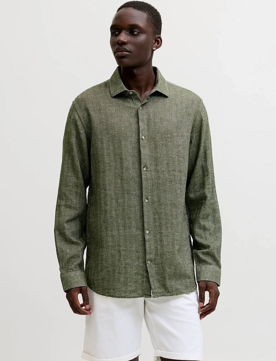Jack & Jones - JPRBLAPARKER LINEN BLEND L/S SHIRT - linased särgid - smokey olive - 0
