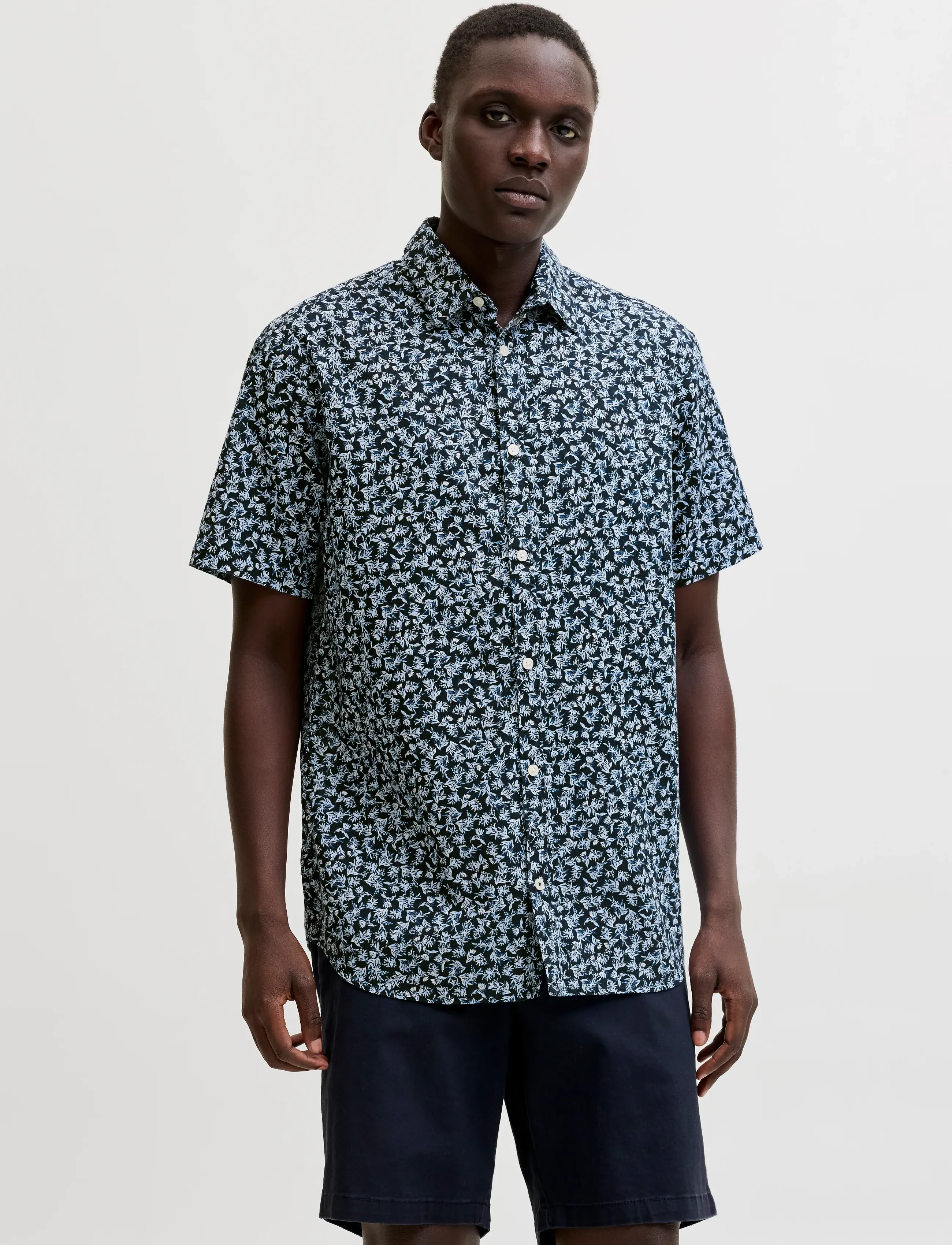 Jack & Jones JPRBLASUMMER LINEN BL. PRINT SS SHIRT LN - Leinenhemden - NIGHT SKY / navy