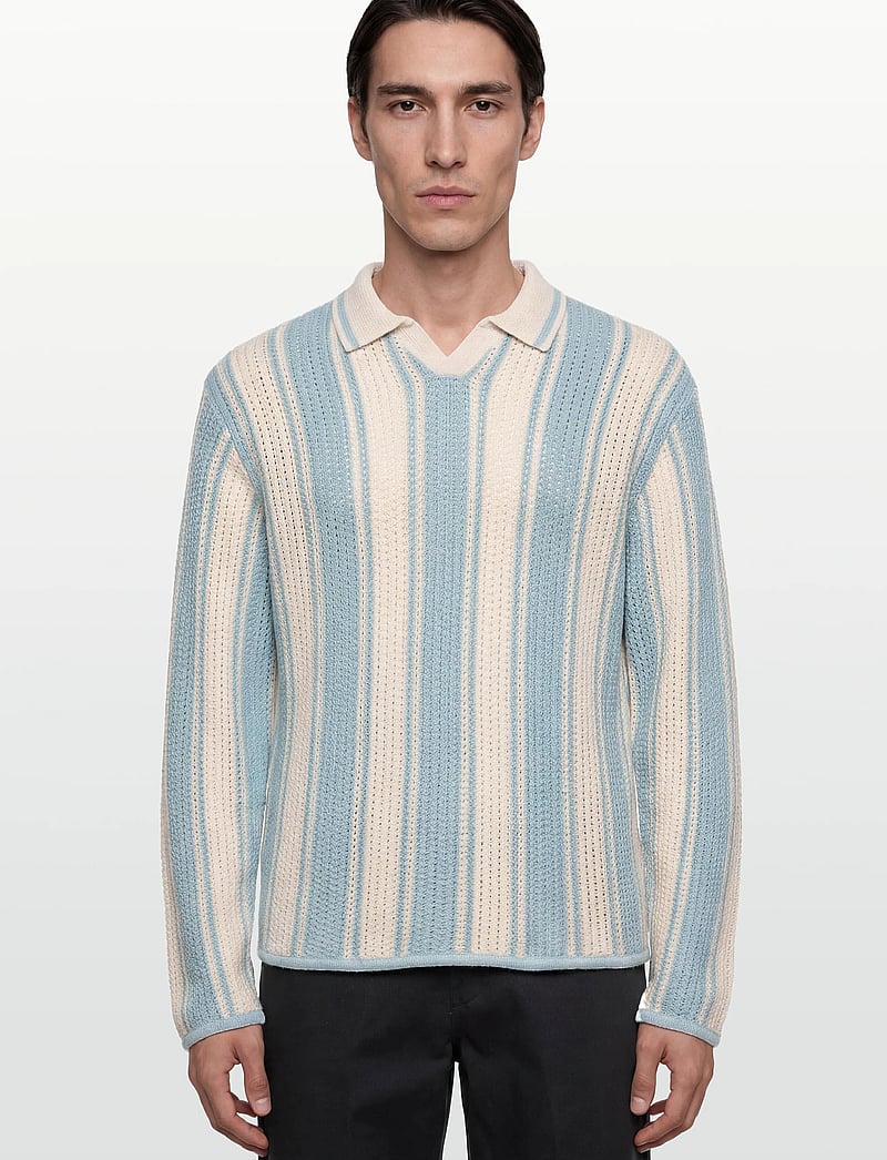 Jack & Jones - JORUPSTATE KNIT STRIPE POLO - langärmelige gestrickte polohemden - cashmere blue - 3