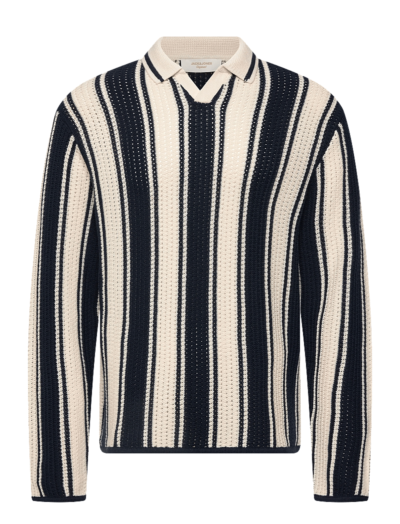 Jack & Jones - JORUPSTATE KNIT STRIPE POLO - pikkade varrukatega kootud polosärgid - sky captain - 1