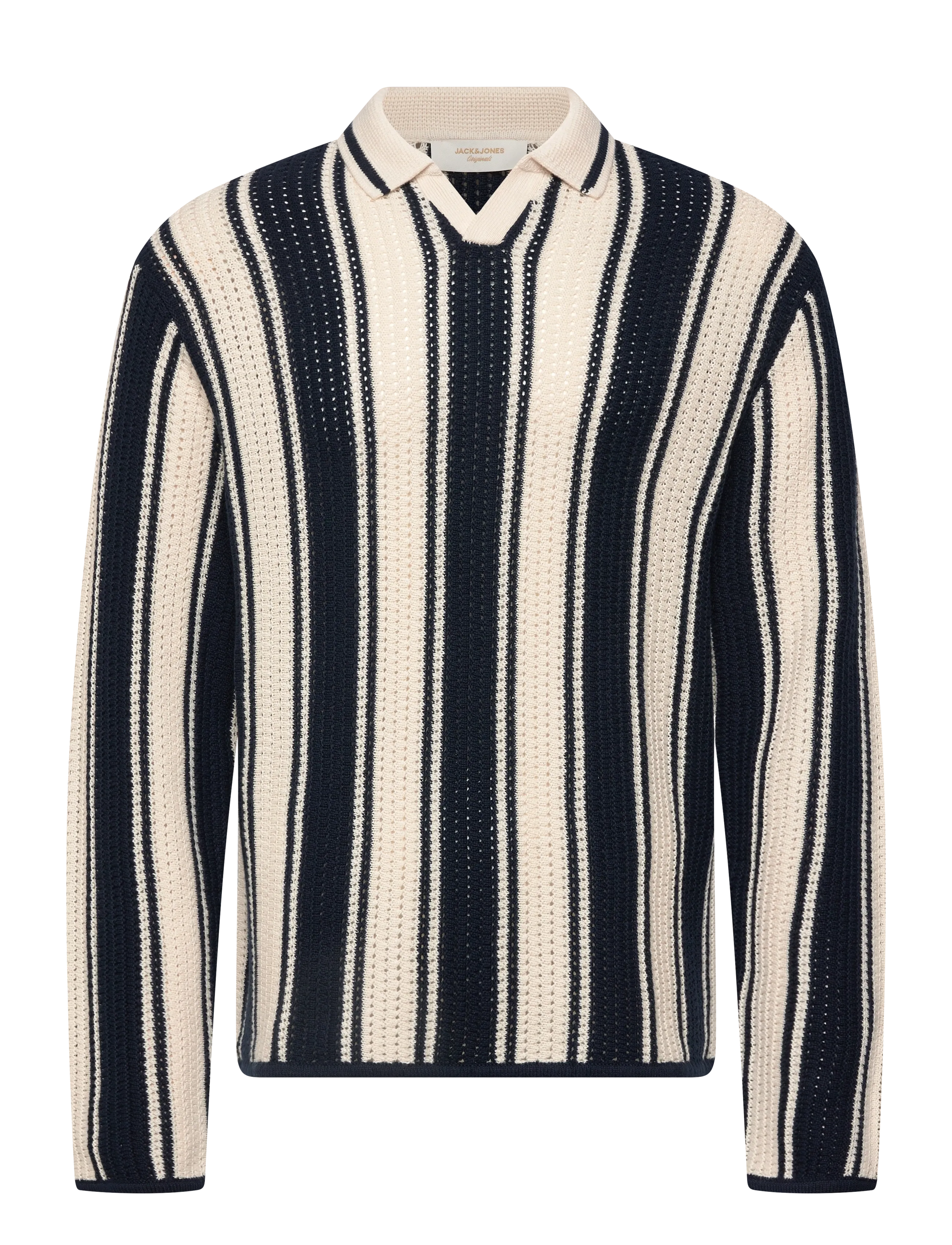 Jack & Jones - JORUPSTATE KNIT STRIPE POLO - långärmade stickade pikétröjor - sky captain - 1