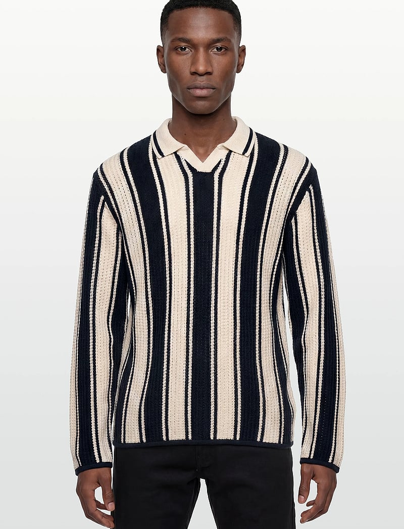 Jack & Jones - JORUPSTATE KNIT STRIPE POLO - pikkade varrukatega kootud polosärgid - sky captain - 3