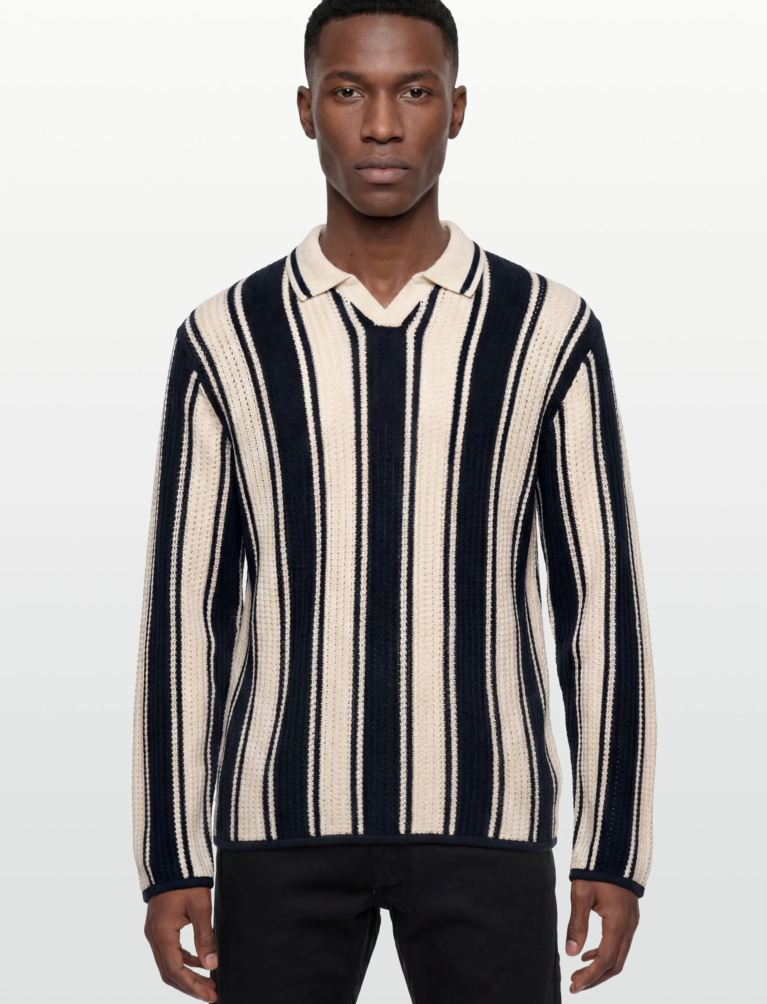 Jack & Jones - JORUPSTATE KNIT STRIPE POLO - långärmade stickade pikétröjor - sky captain - 3