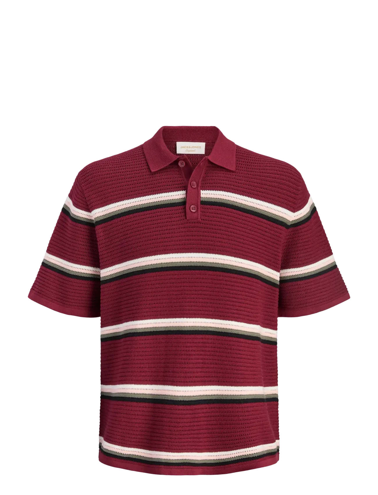 JACK & JONES Jormaine Knit Stripe Polo Sn Burgundy - XXL - Herren