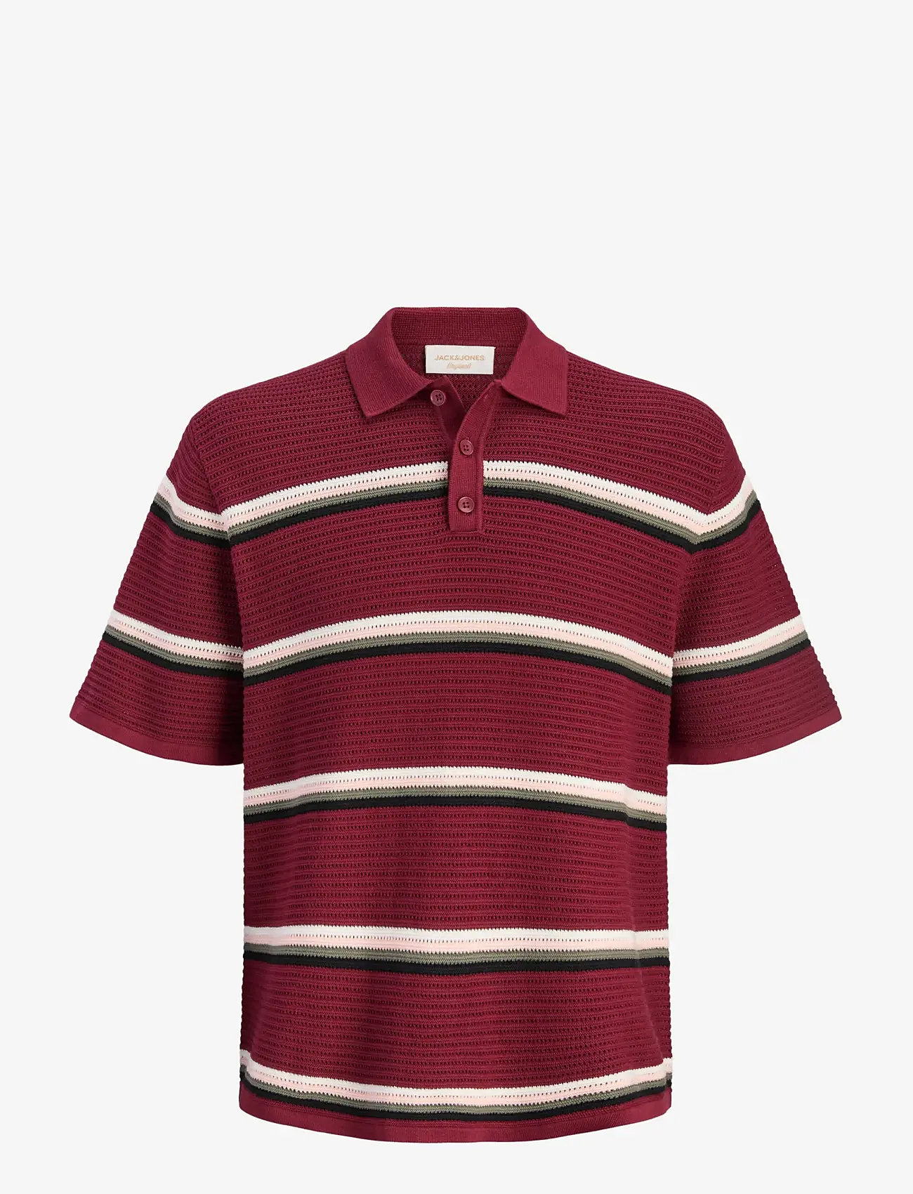 Jack & Jones - JORMAINE KNIT STRIPE POLO SN - gestrickte polohemden - cabernet - 1
