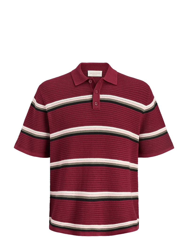 Jack & Jones - JORMAINE KNIT STRIPE POLO SN - gestrickte polohemden - cabernet - 1