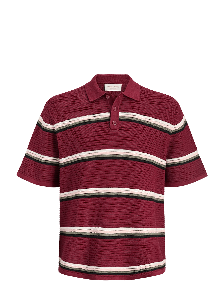 Jack & Jones - JORMAINE KNIT STRIPE POLO SN - kootud polosärgid - cabernet - 1