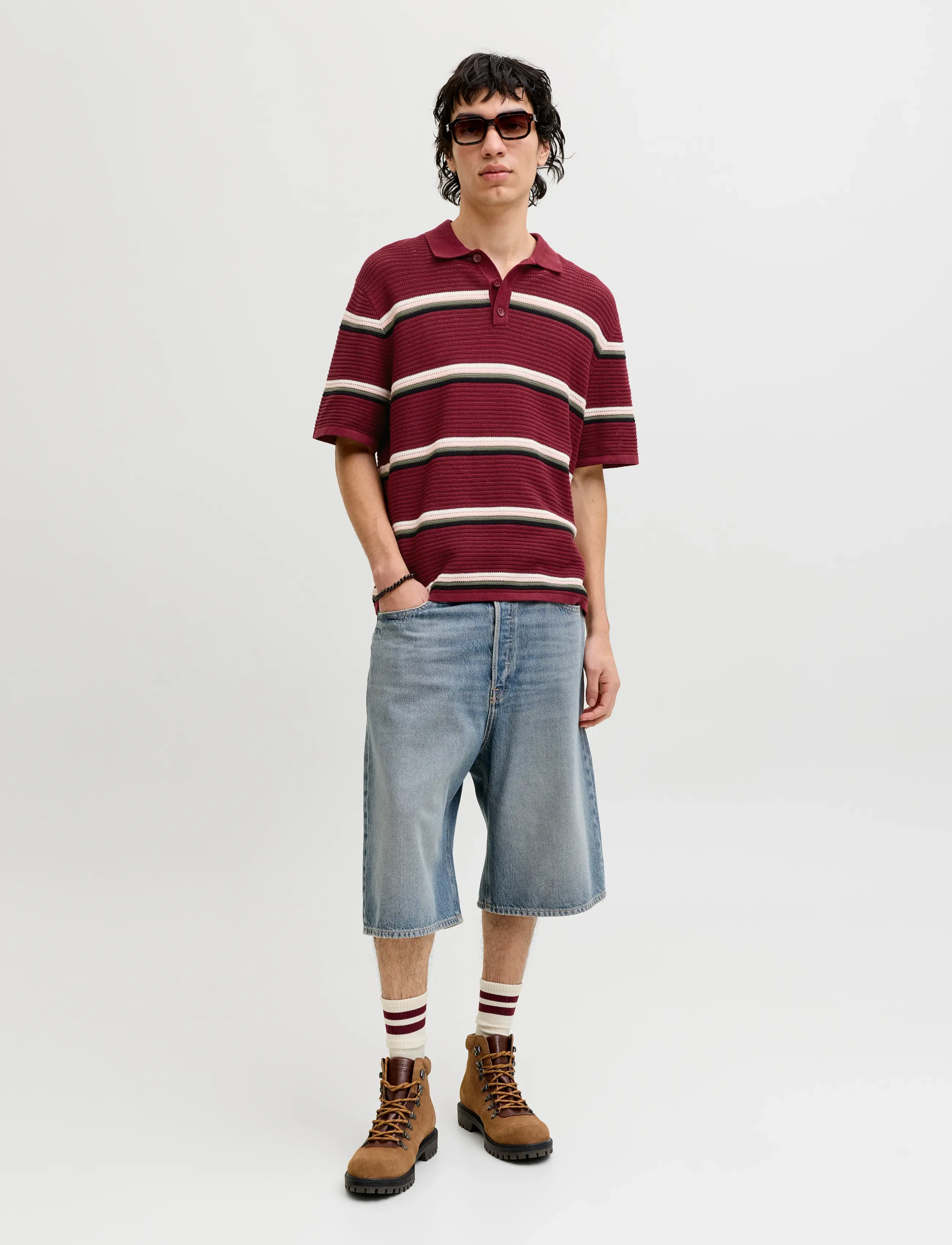 Jack & Jones - JORMAINE KNIT STRIPE POLO SN - kootud polosärgid - cabernet - 4