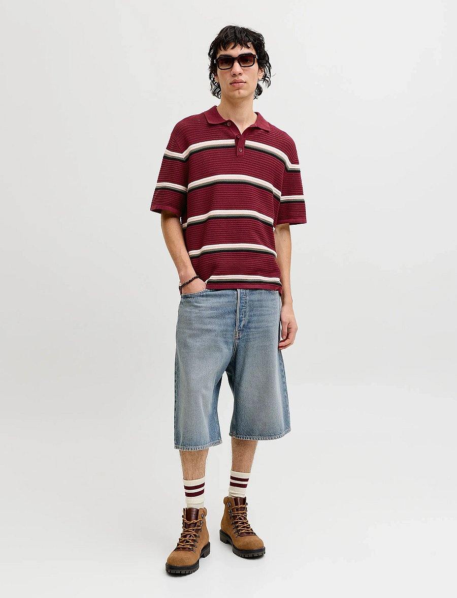 Jack & Jones - JORMAINE KNIT STRIPE POLO SN - kootud polosärgid - cabernet - 4