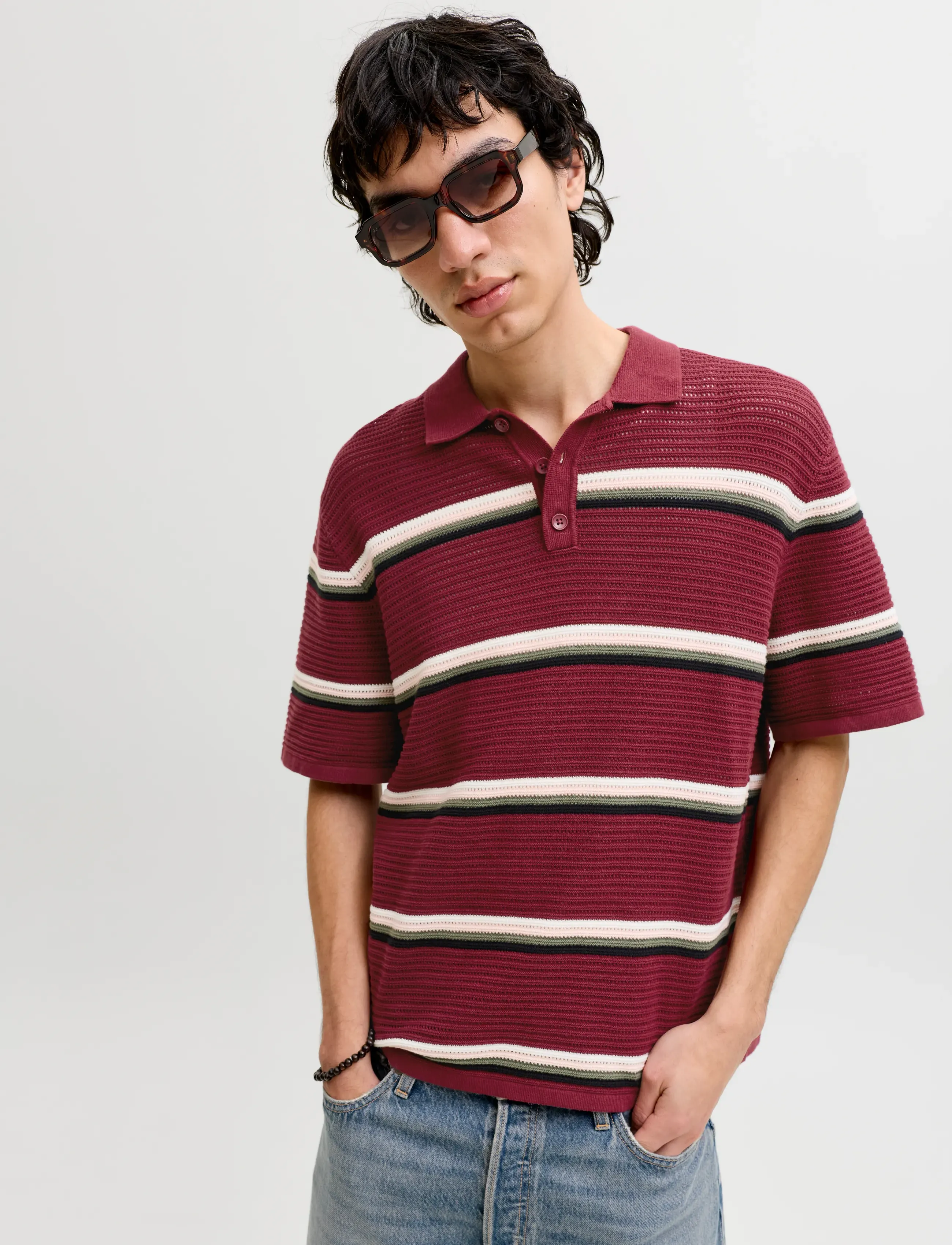 JACK & JONES Jormaine Knit Stripe Polo Sn pikéer herr – bild 5