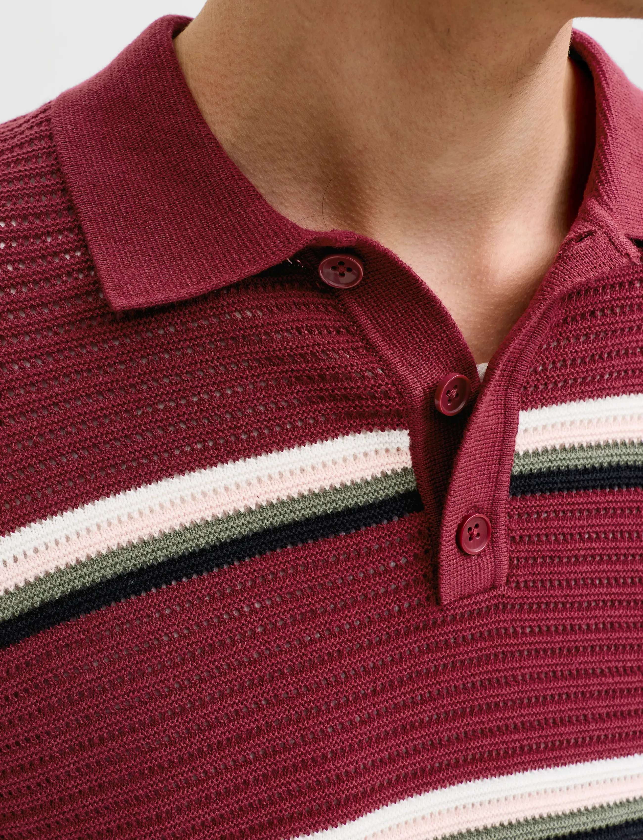 Jack & Jones JORMAINE KNIT STRIPE POLO SN - Tøj - CABERNET / burgundy