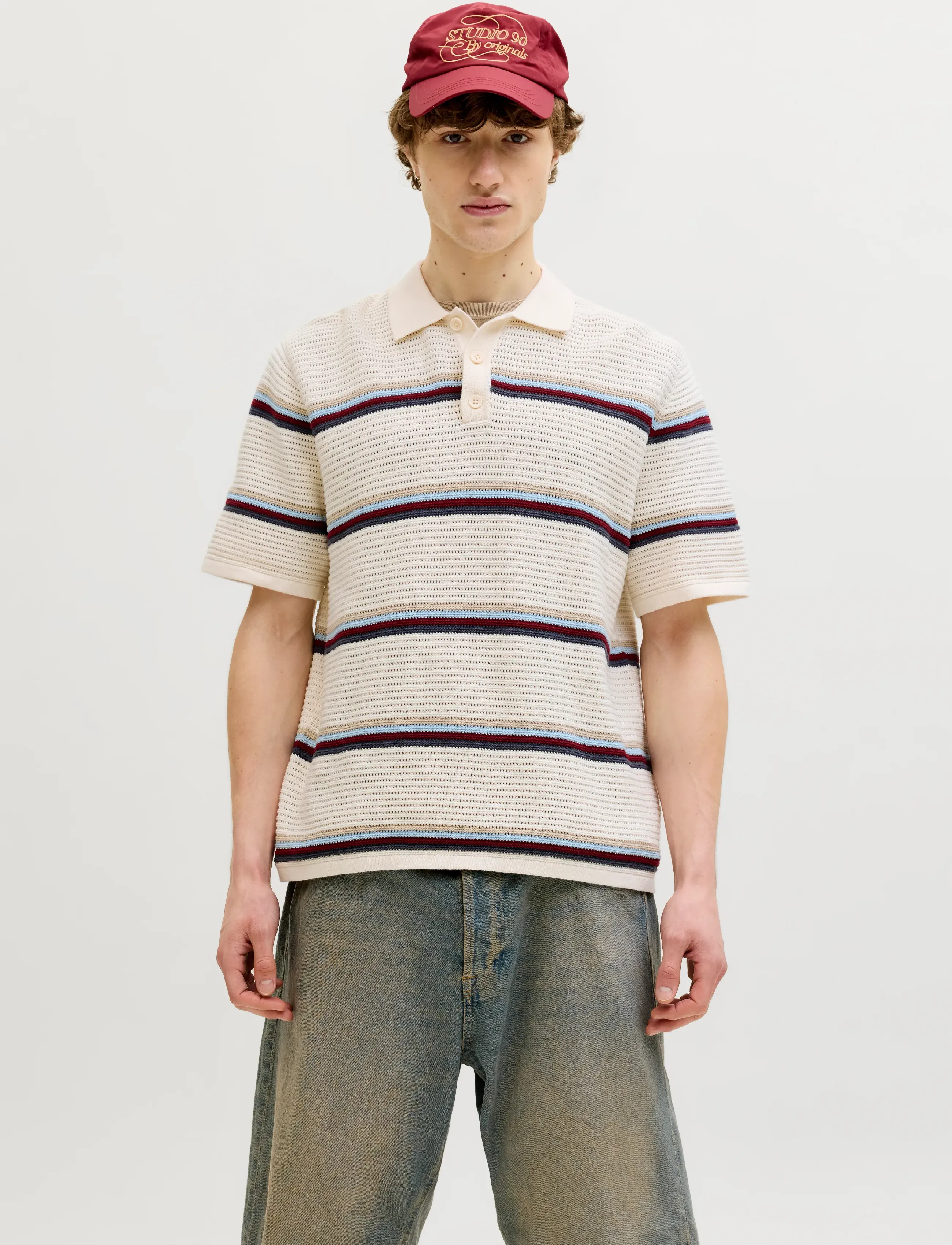Jack & Jones JORMAINE KNIT STRIPE POLO SN - Kollektionen - SEA SALT / cream