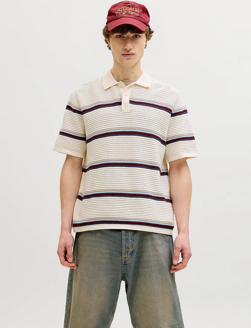 Jack & Jones - JORMAINE KNIT STRIPE POLO SN - knitted polos - sea salt - 0
