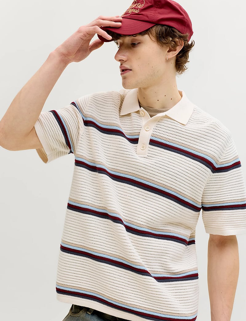 Jack & Jones - JORMAINE KNIT STRIPE POLO SN - knitted polos - sea salt - 5