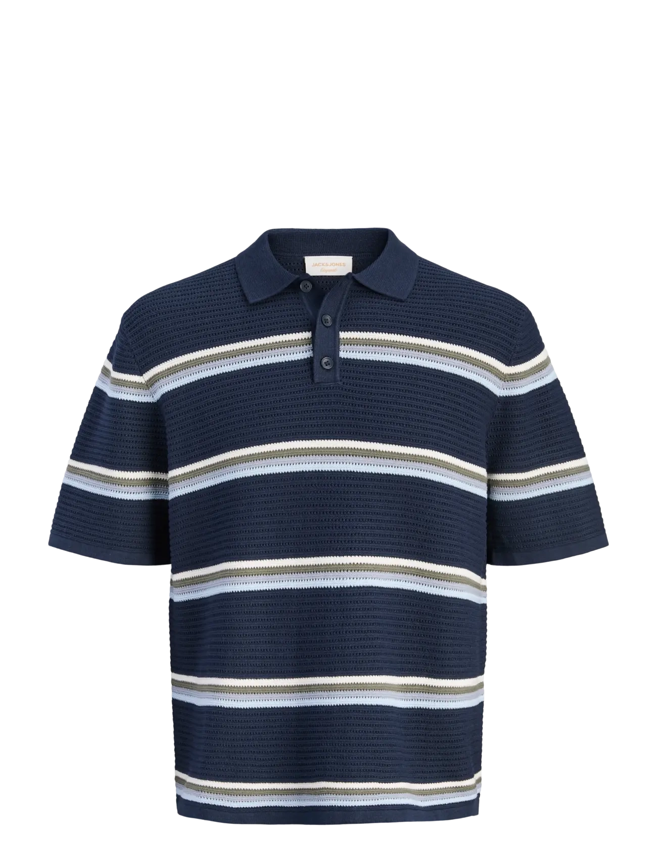 Jack & Jones JORMAINE KNIT STRIPE POLO SN - Strik - SKY CAPTAIN / navy