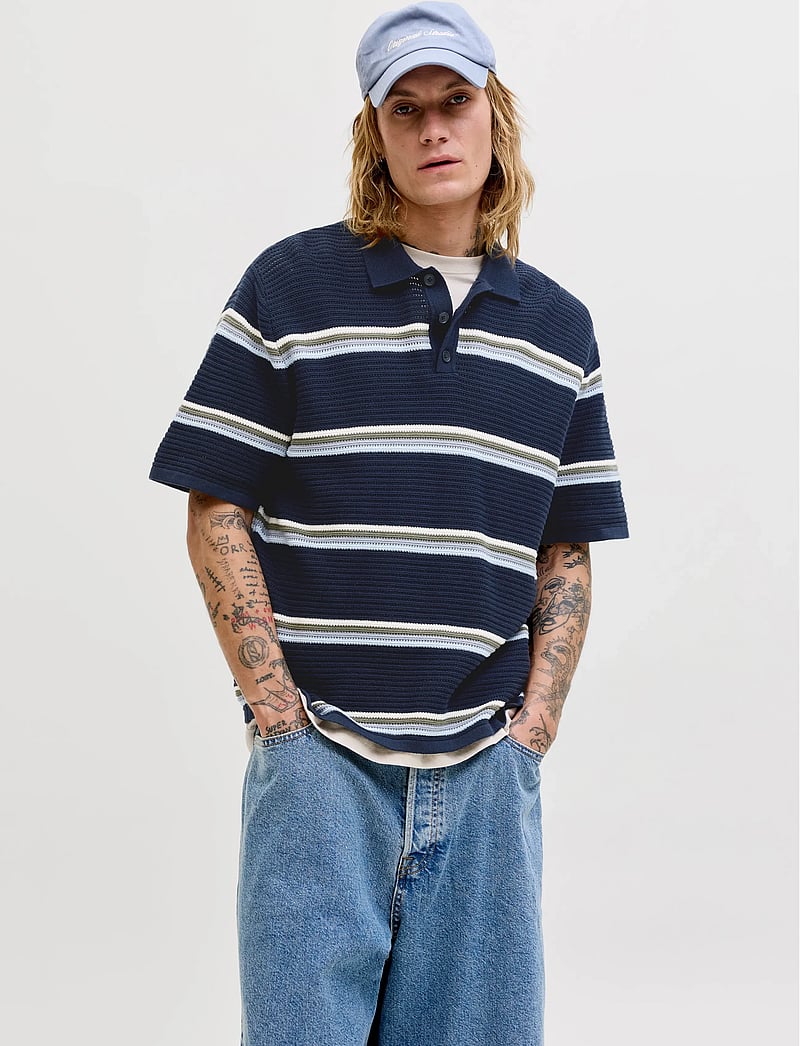 Jack & Jones - JORMAINE KNIT STRIPE POLO SN - gestrickte polohemden - sky captain - 0