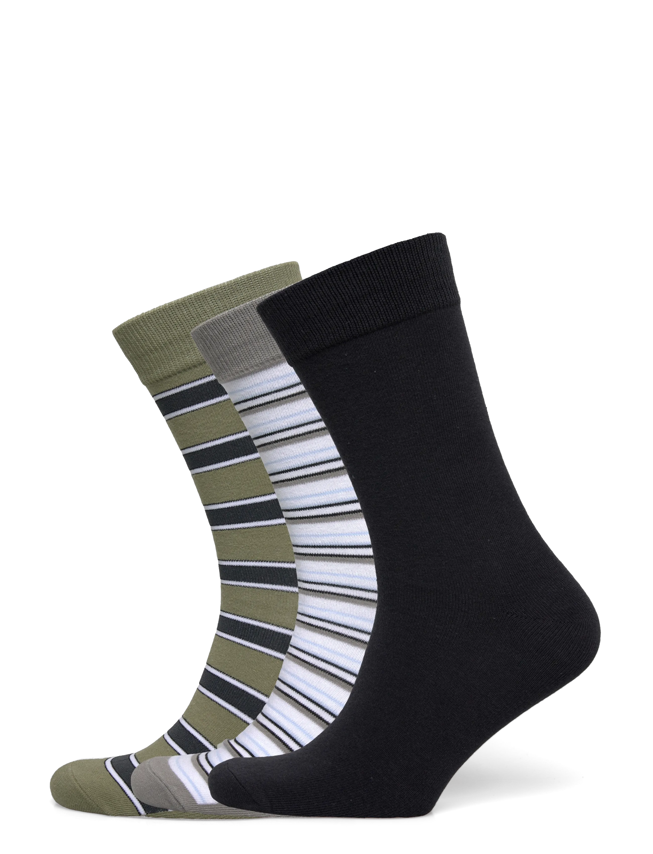 Jack & Jones Jacjeremy Striped Socks 3 Pack, Mænd, Strømper 3-Pak, Kakigrøn, Str: ONE SIZE