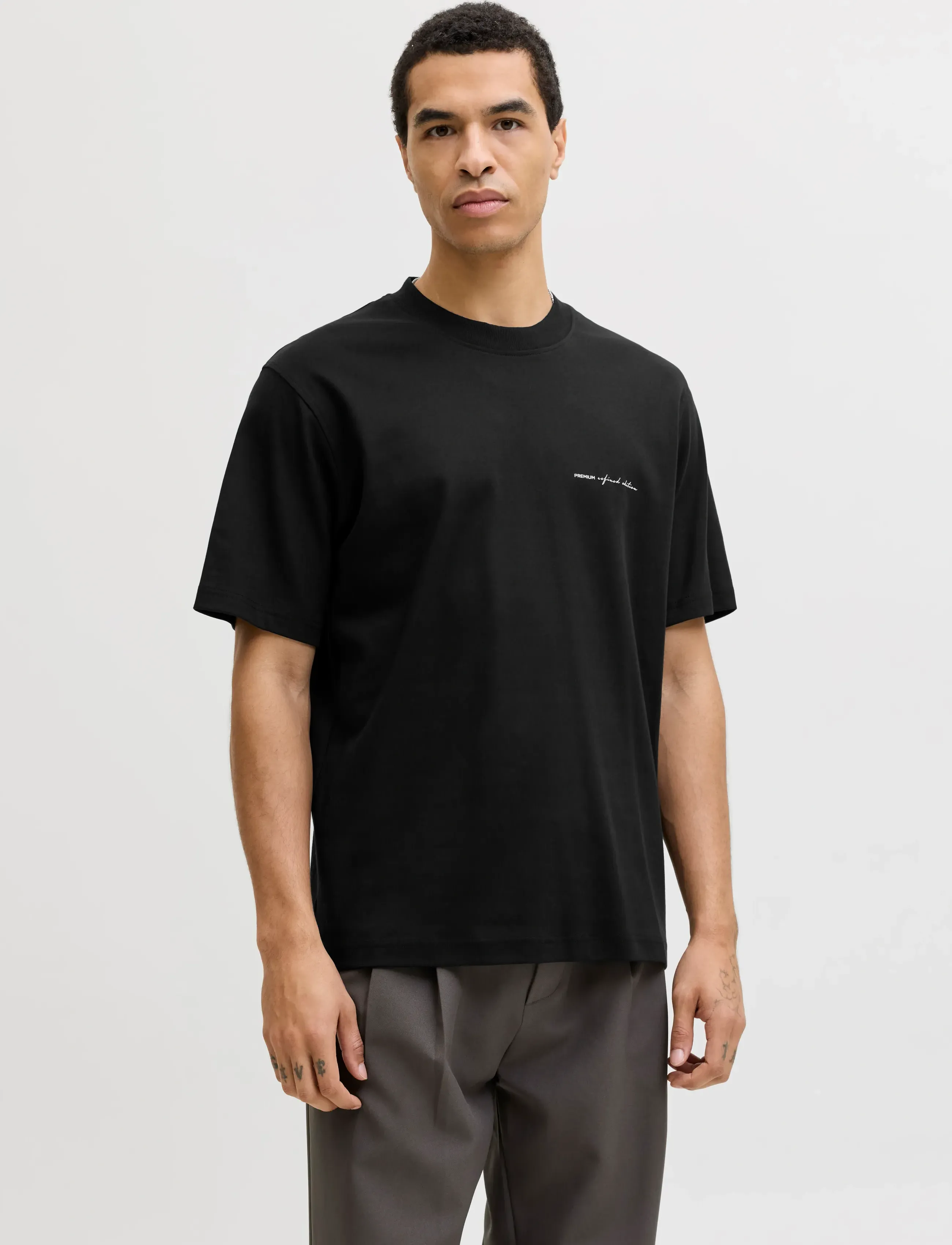 Jack & Jones Jprblaowen Ss Branding Tee Sn, S, Black, T-Shirts > Kortærmede, Herre