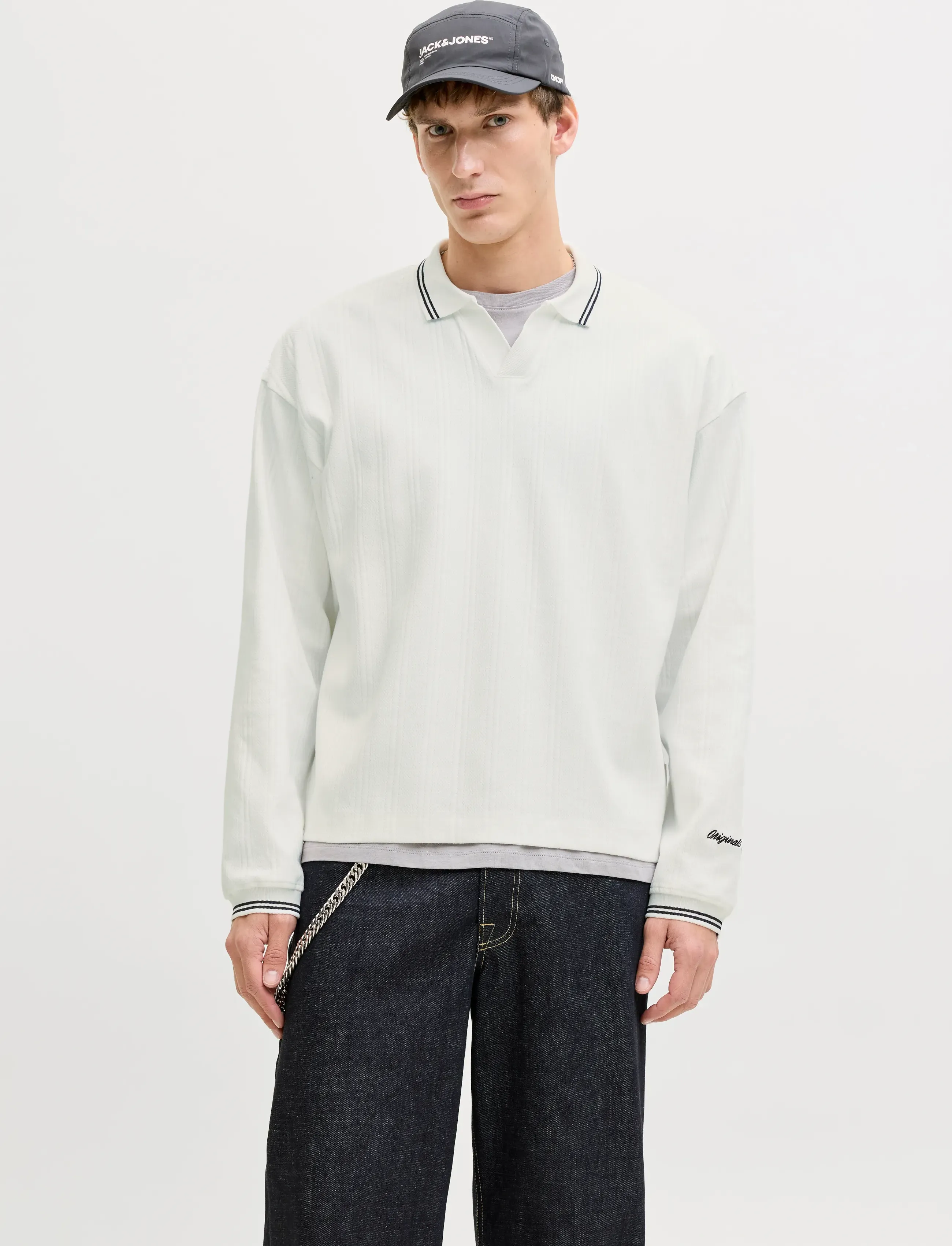 Jack & Jones JORNIAGARA SWEAT SPLIT NECK - Jack & Jones - CLOUD DANCER / white