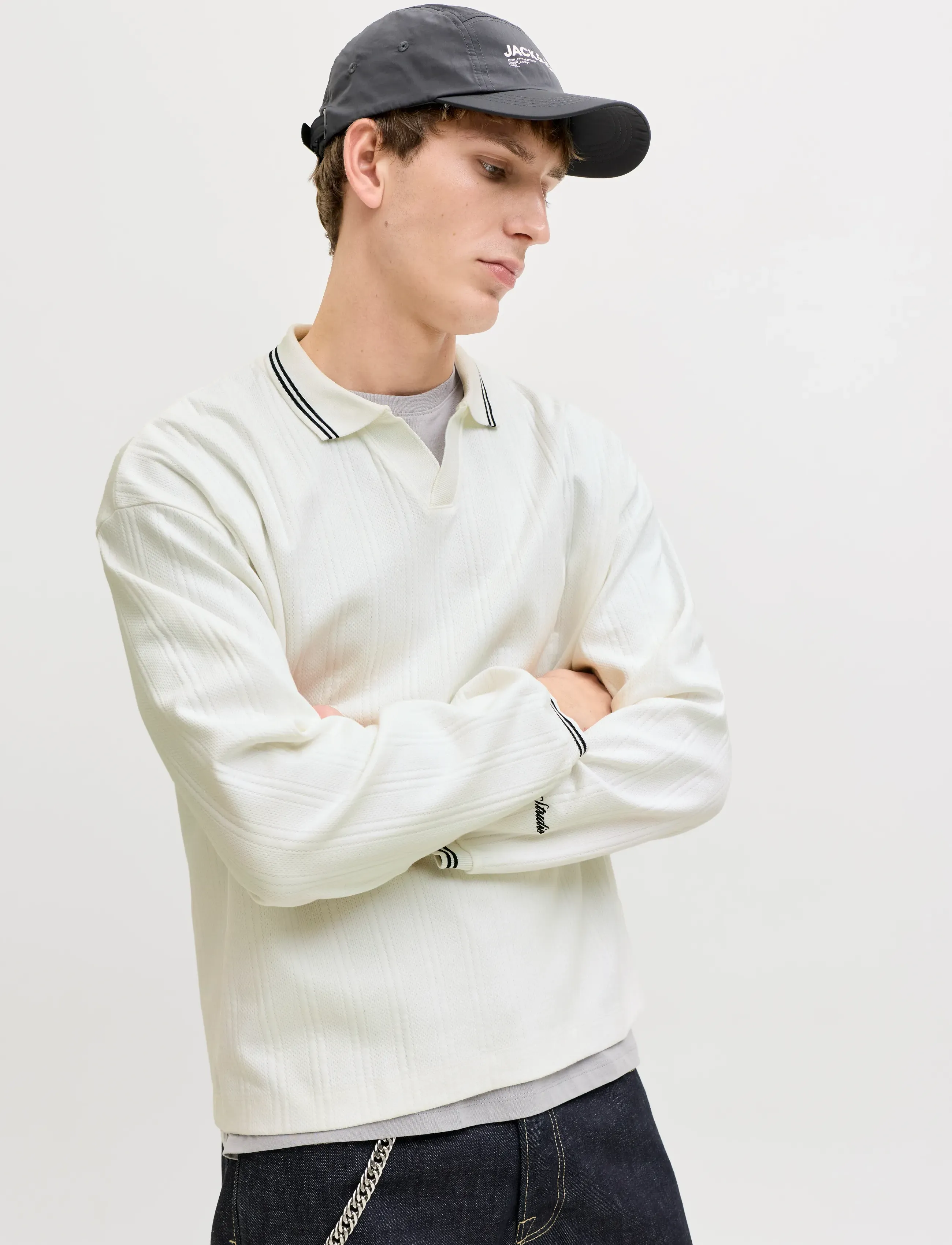 Jack & Jones - JORNIAGARA SWEAT SPLIT NECK - long-sleeved polos - cloud dancer - 5