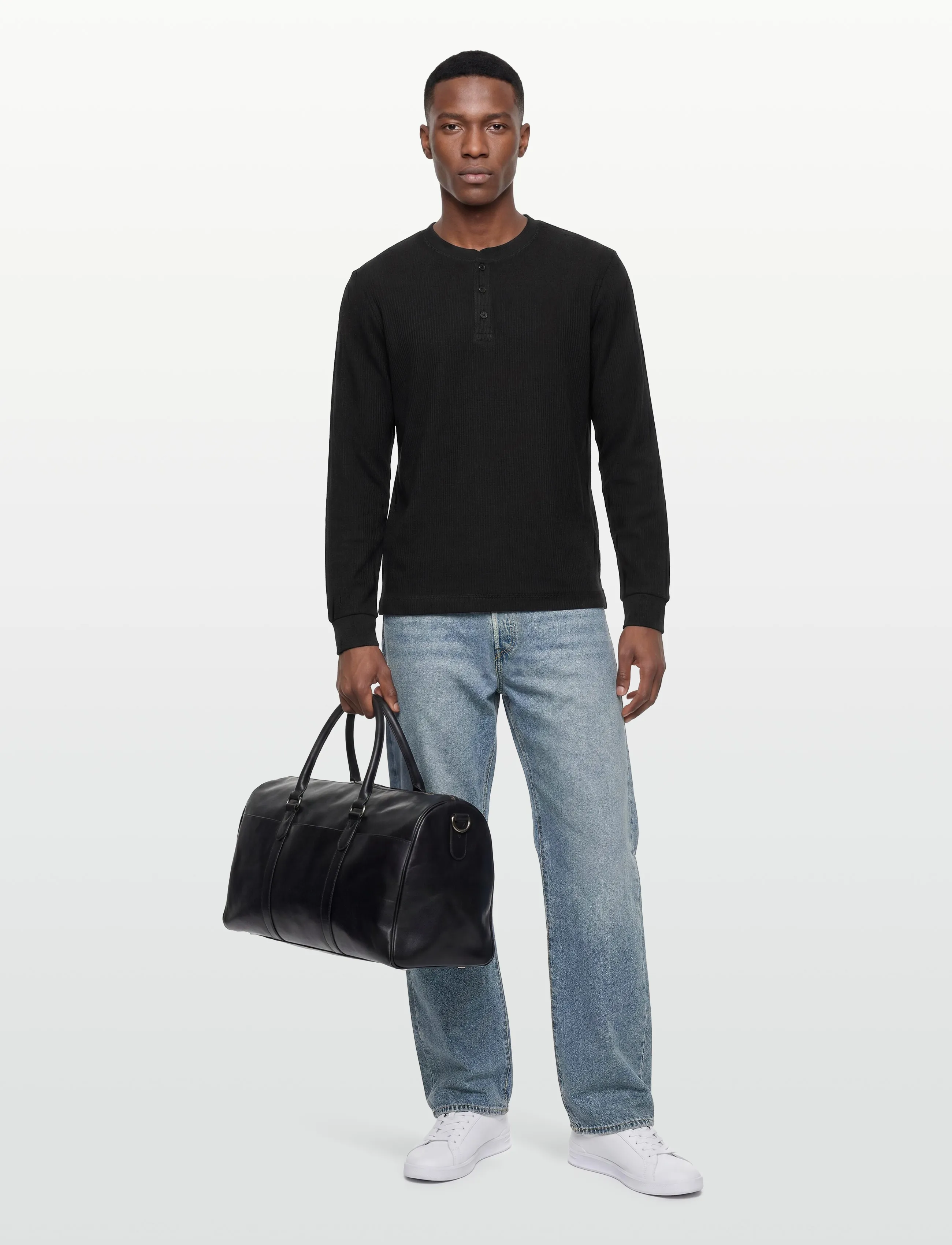 Jack & Jones Jorniagara Henley Ls Tee, Mænd, Strikket Langærmet Henley T-shirt, Sort, Str: XXL